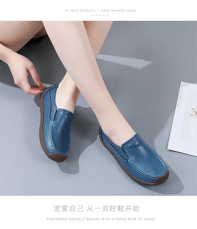Zapatos informales De cuero genuino para Mujer, zapatillas De ocio, mocasines sin cordones De marca De lujo para Mujer, mocasines suaves para Mujer, Zapatos De Mujer