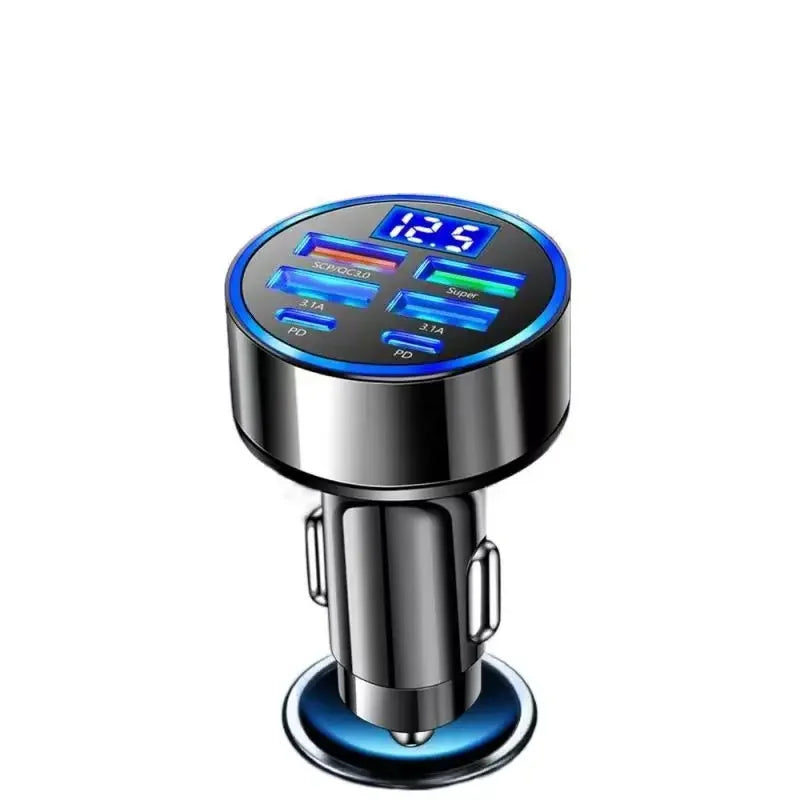 Adaptador de cargador de coche UYUXIO USB C con pantalla de voltaje 6 en 1 súper rápido en el coche para iPhone 16 15 Pro Max Samsung Android Phone