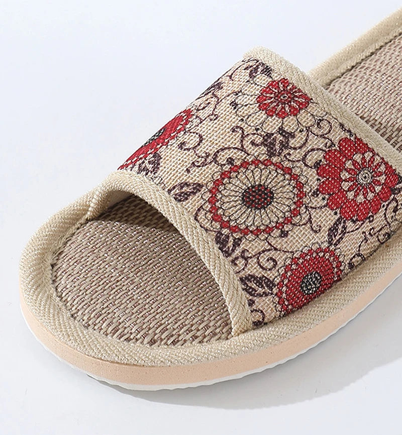 Otoño Invierno zapatillas de suelo para mujer Retro de lino con punta abierta EVA sandalias casuales de fondo grueso zapatillas de interior para parejas zapatos