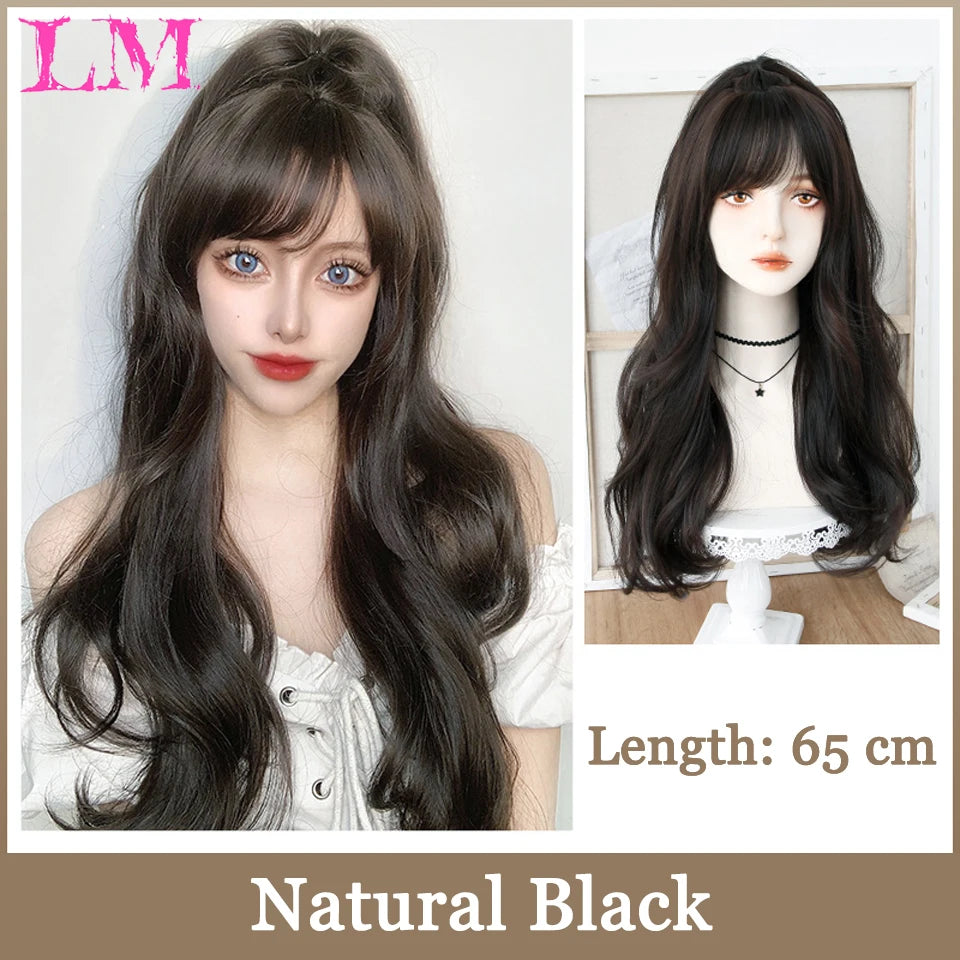 Pelucas sintéticas largas y rectas LM, color azul claro con reflejos de ceniza, peluca de Cosplay con flequillo para mujeres, pelo Natural, fibra resistente al calor