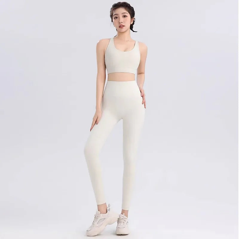 Conjunto de Yoga transpirable para mujer, traje deportivo de 2 uds, ropa de gimnasio, ropa de entrenamiento, Top corto de gimnasia, Legging de cintura alta, conjunto de sujetador de Fitness, trajes deportivos