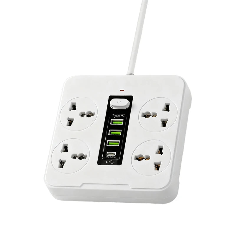 Iruibo American Standard Power Strip White 4 AC Outlets 3USB + Type-C Fast Charging Portable Multi Socket for Home Office Travel