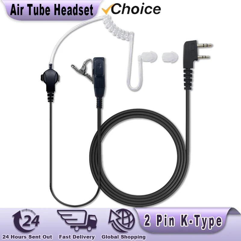 Walkie Talkie auriculares tubo de aire acústico auricular Quansheng UV K5 UV K6 UV 5RPLUS 2 pines K puerto Ptt micrófono auriculares para UV 5R UV 82