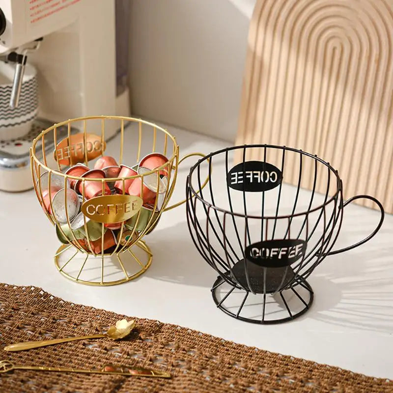 ♥ Soporte para Cápsulas de Café de Metal en Forma de Copa (Dorado/Negro) - Estante de Almacenamiento de Alambre para Cápsulas Nespresso, Organizador de Encimera de Cocina