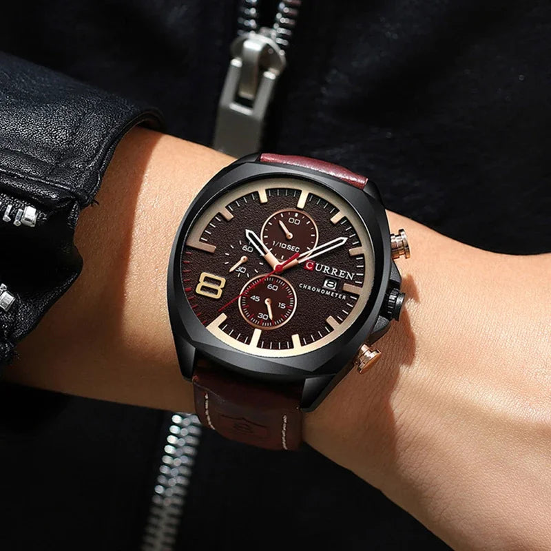 Reloj CURREN para hombre, reloj de pulsera de lujo, relojes de pulsera de cuarzo, relojes de cuero de moda estilo Punk para hombre, reloj Masculino