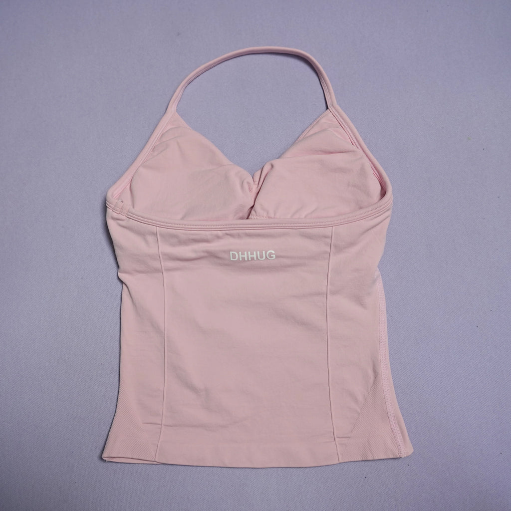 DHHUG Top deportivo para mujer, camiseta sin costuras para yoga con relleno extraíble, top deportivo sin mangas con cuello en V, para gimnasio y correr