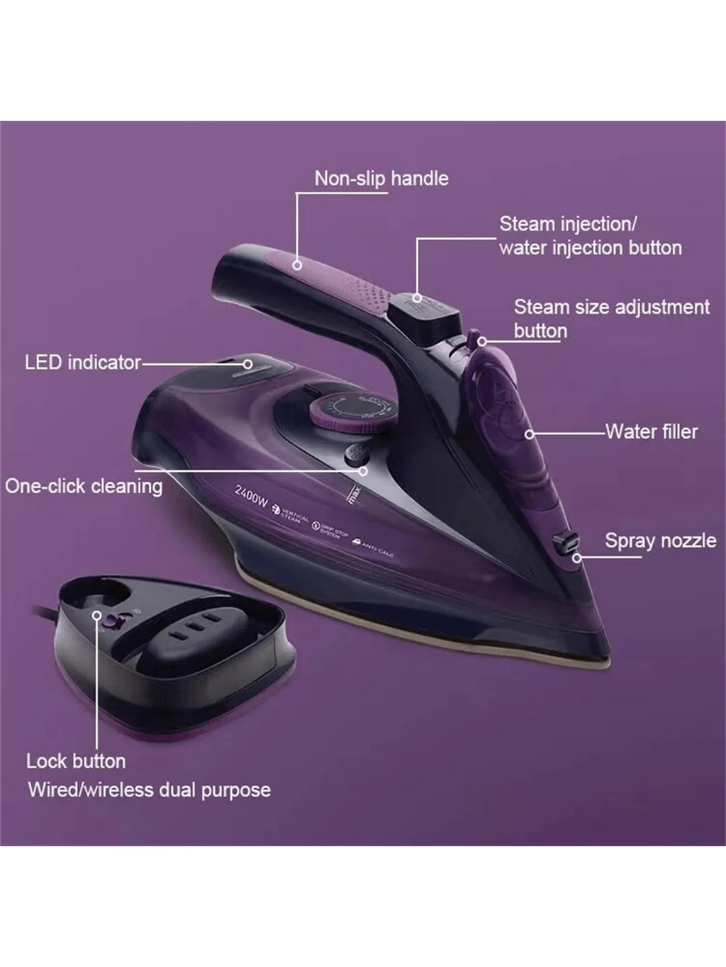 SONAKY-plancha de vapor inalámbrica, 2 en 1, con suela de cerámica y función de vapor Variable