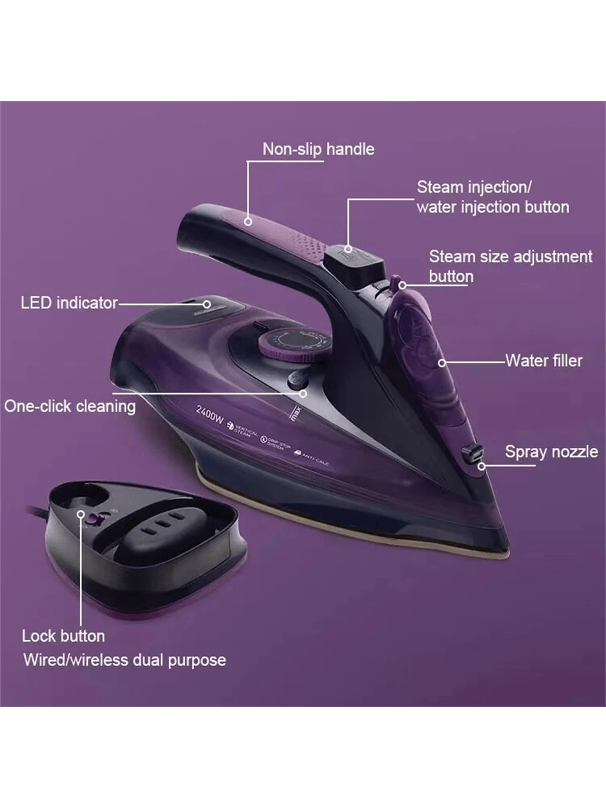 SONAKY-plancha de vapor inalámbrica, 2 en 1, con suela de cerámica y función de vapor Variable