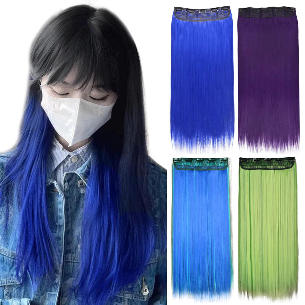 Buabuda-extensiones de cabello sintético largo y liso, 16Clips, fibra de alta temperatura, color rubio, negro y marrón