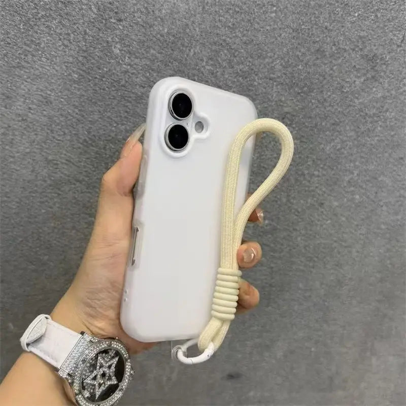 Funda de teléfono transparente de caramelo mate suave para iPhone 17 16 Pro Max 15 14 13 12 11 XS X 7 8 Plus 16e cubierta de cordón con correa para muñeca