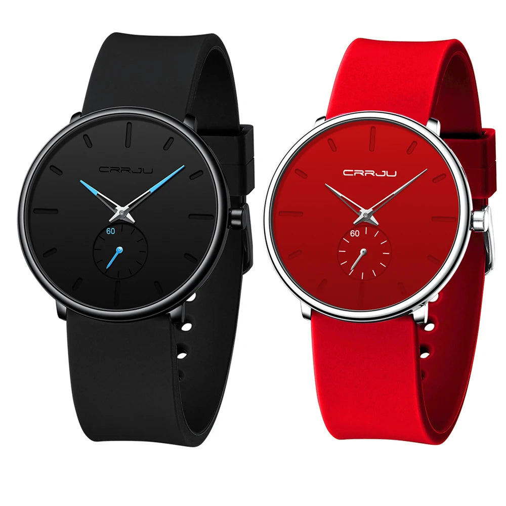 CRRJU-Conjunto de relojes de silicona informales para hombre y mujer, relojes de pulsera de cuarzo con esfera Simple, reloj de vestir para mujer
