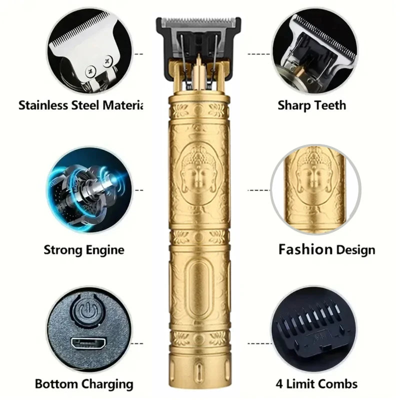 Afeitadora eléctrica Vintage para peluquero, Máquina para cortar cabello inalámbrica, cortadora de pelo con carga USB, cortadora de pelo portátil adecuada para hombres
