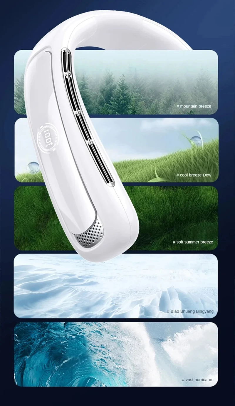 Nuevo ventilador de cuello portátil de 15000mAh pantalla Digital inteligente USB recargable al aire libre ventilador de cuello de enfriamiento silencioso sin aspas para verano