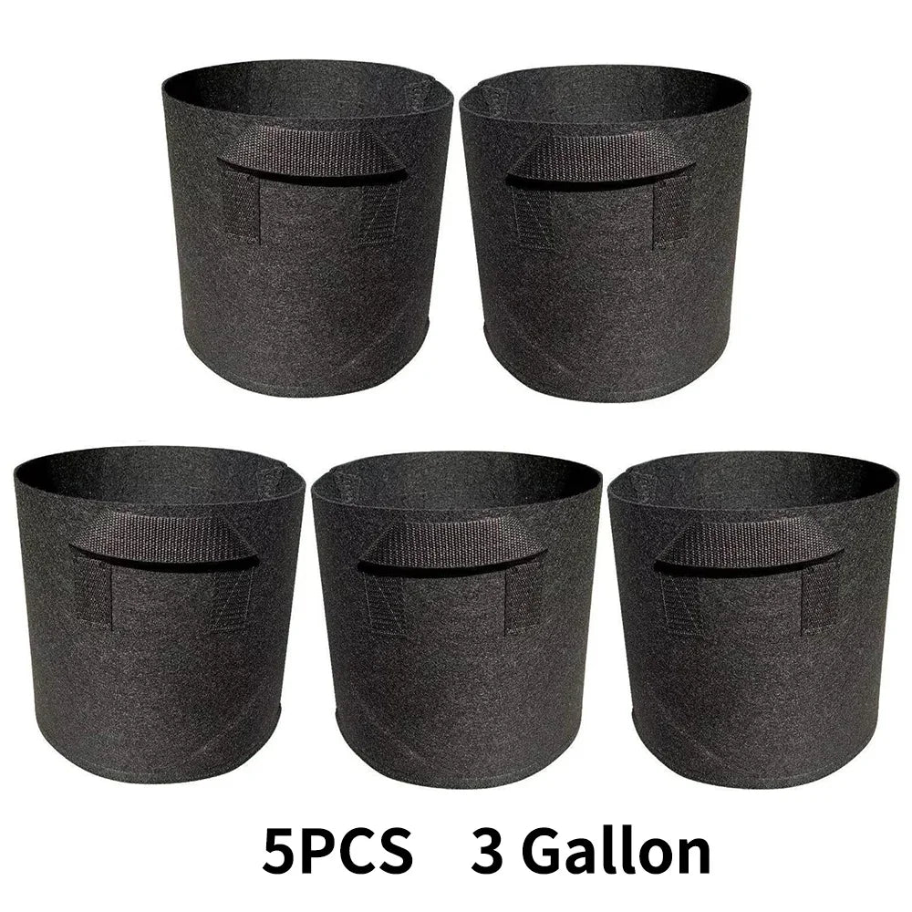 Paquete de 5 bolsas de cultivo, macetas de tela no tejida para plantar jardines con mango reforzado (3 galones, 4 galones, 5 galones, 7 galones, 30 galones)