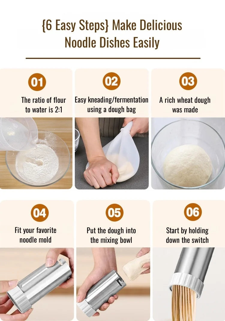 Fabricante de fideos inalámbrico eléctrico, prensa de fideos portátil de mano, electrodomésticos, cocina al aire libre, desayuno en casa, fabricante inteligente