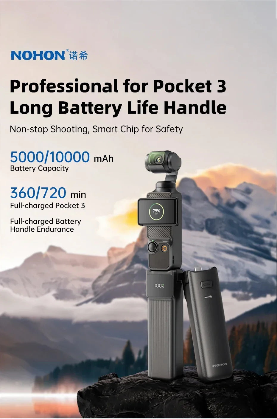 Cargador de Gimbal Portátil NOHON para DJI Osmo Pocket 4 Pro 3, Batería de 10000mAh/5000mAh, Banco de Energía Portátil de 22.5W