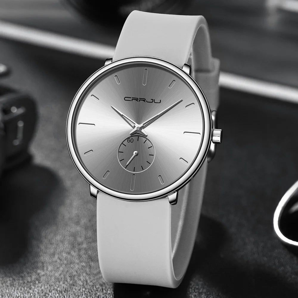 CRRJU-Conjunto de relojes de silicona informales para hombre y mujer, relojes de pulsera de cuarzo con esfera Simple, reloj de vestir para mujer