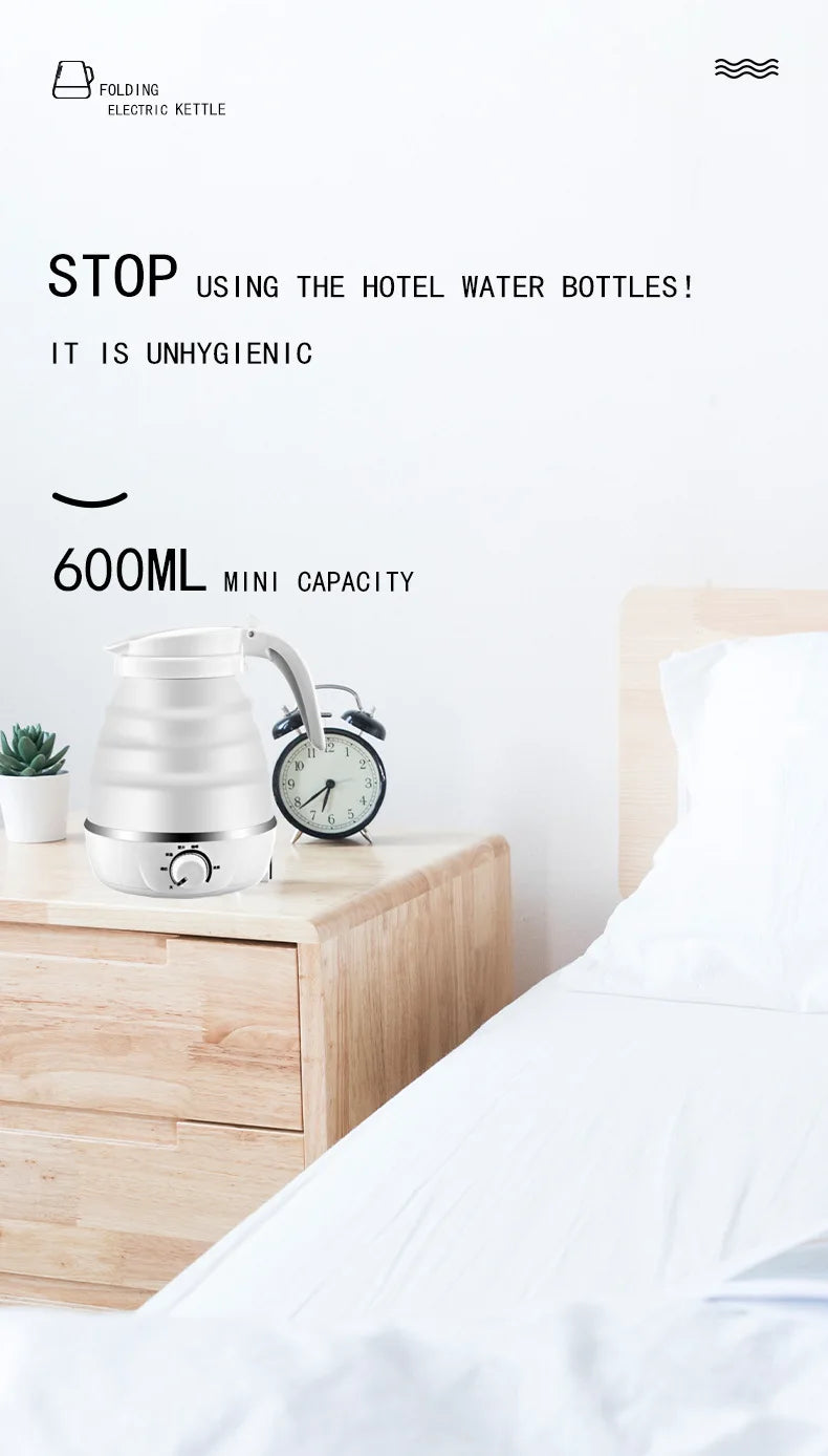 Mini termostato de Hervidor eléctrico plegable portátil para mantener el calor en casa, viajes, negocios, apagado automático, seguridad de acero inoxidable de silicona