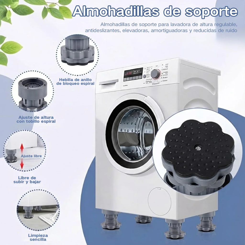 Base Antivibración para Lavadora, Almohadillas Antideslizantes y Amortiguadoras, Soporte Universal Elevador para Lavadora, Refrigerador, Reducción de Ruido y Humedad