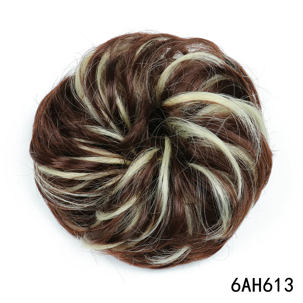 AZQUEEN moño de pelo sintético moño Natural gris desordenado banda para el cabello rizado elástico Scrunchy piezas de cabello falso para mujeres horquillas