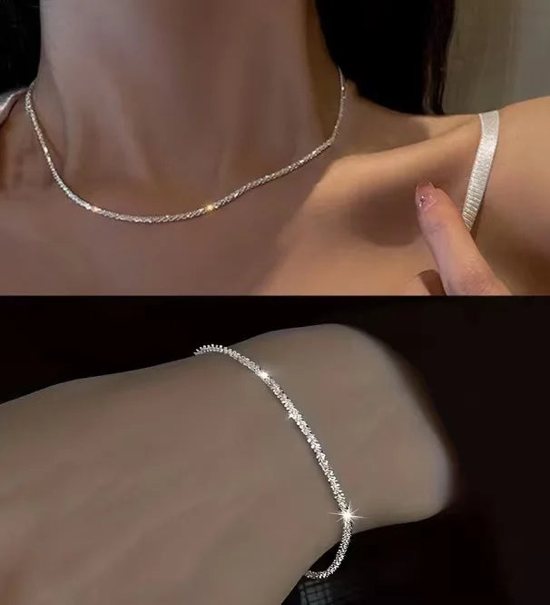 Collar brillante de Color plateado para mujer, gargantilla de cadena de clavícula a la moda, accesorios de joyería para fiesta y boda coreanos para niñas