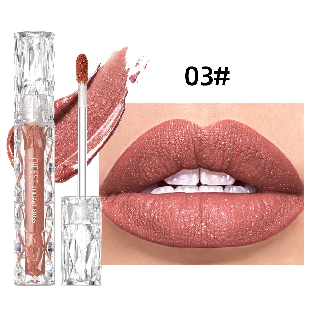 QIBEST-brillo de labios resistente al agua con brillo de diamante, lápiz labial líquido mate, esmalte de labios de perla brillante, tinte labial de larga duración, maquillaje para mujer