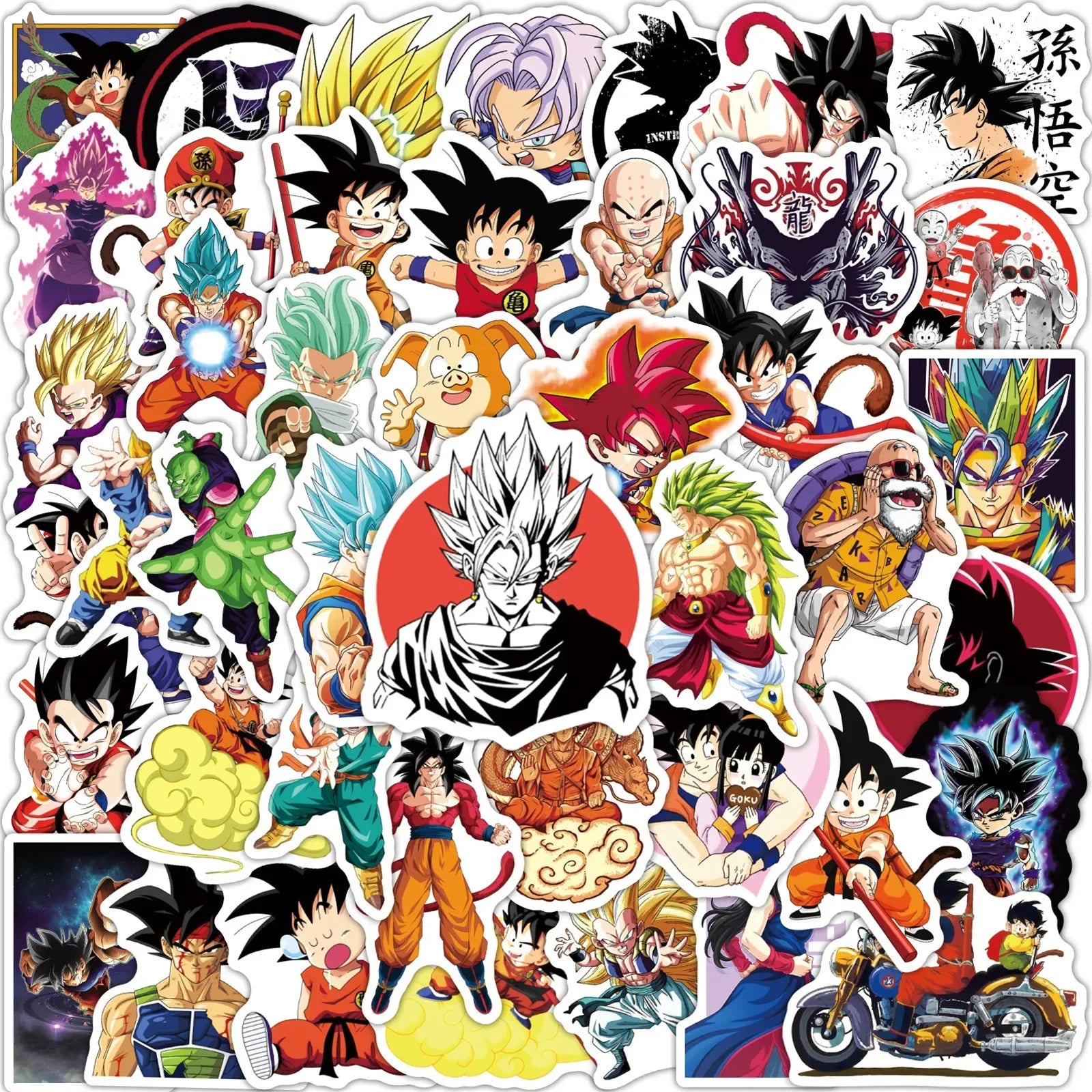 50/100/200 Uds. Pegatinas de Dragon Ball de Anime para niños Graffiti monopatín portátil botella de agua motocicleta pegatina de dibujos animados calcomanías de juguete