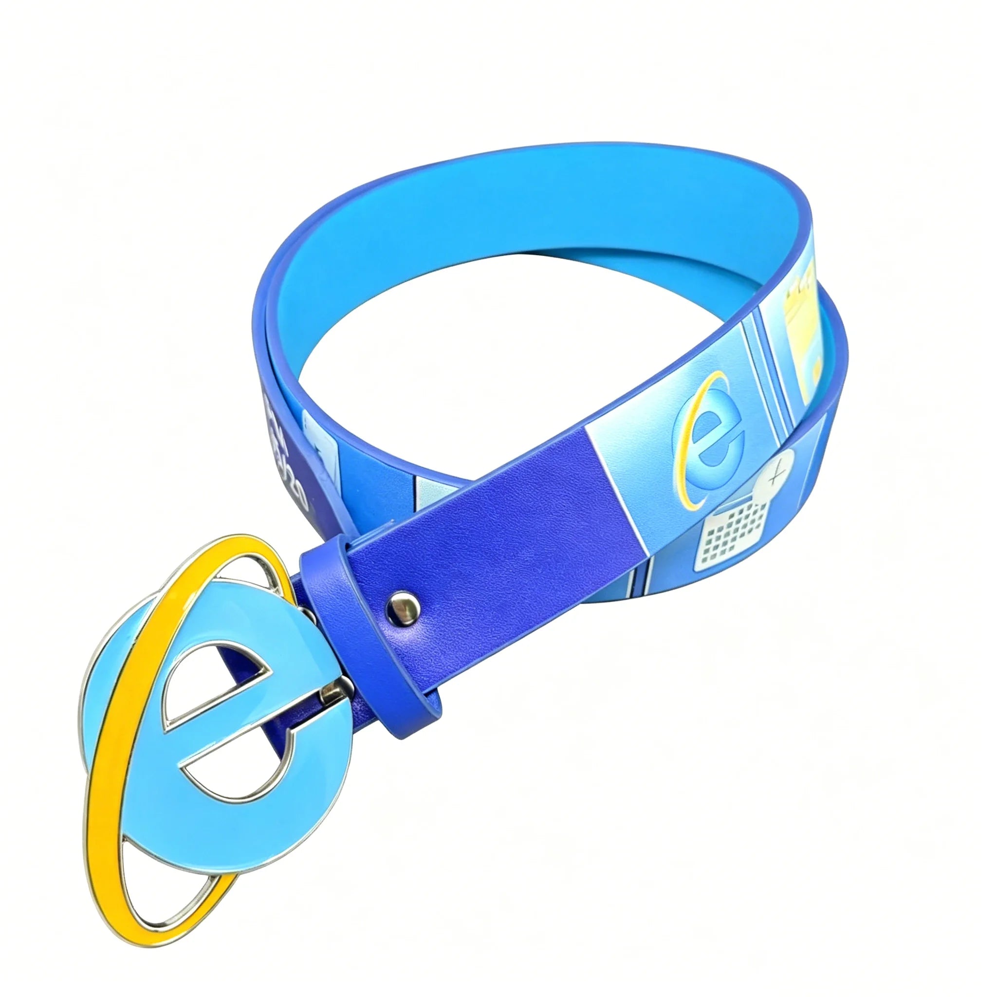 Cinturón Retro con Diseño de Internet Explorer, Cinturón de 110 cm Estilo Y2K, Hebilla de Aleación y Cuero Vacuno, Accesorio Divertido y Nostálgico para Jeans