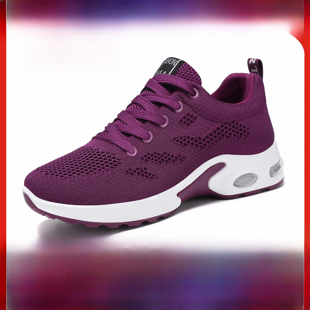 Zapatos deportivos transpirables con amortiguación de aire para mujer, zapatillas informales con cordones cruzados y tacón plano con punta redonda de estilo coreano