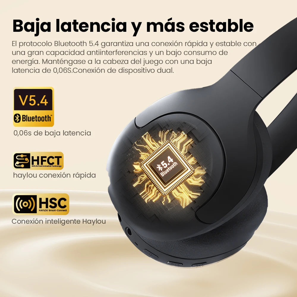 HAYLOU S30 Auriculares Inalámbricos Bluetooth 5.4 43dB Auriculares Adaptativos con Cancelación de Ruido 40mm Driver 80H Playtime