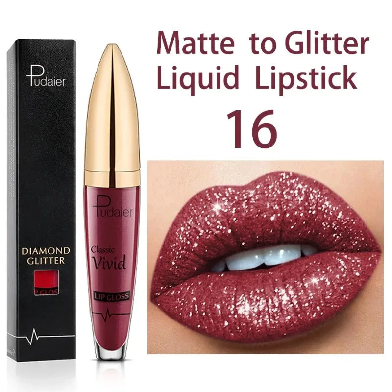 Lápices labiales líquidos con purpurina mate, brillo de labios brillante con diamantes, resistente al agua, brillo de labios de larga duración, Maquillaje de tinte de labios para mujer