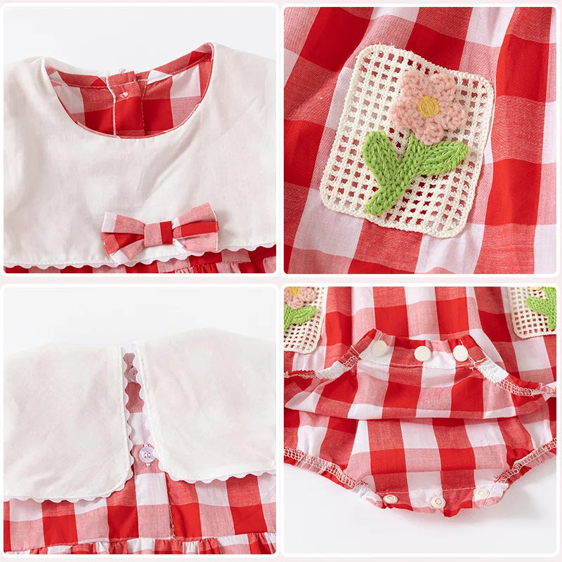 ZOETOPKID-Body para bebé de 0 a 24 meses, ropa sin mangas a cuadros con bordado Floral, de una pieza, para verano