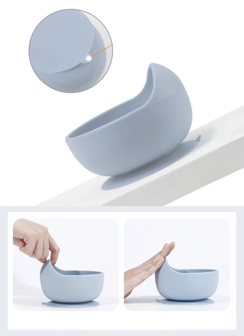 Juego de alimentación de bebé de silicona sin BPA, cuenco con ventosa, plato de comedor, taza de paja, cuchara, tenedores para niños, vajilla para bebés, platos para niños
