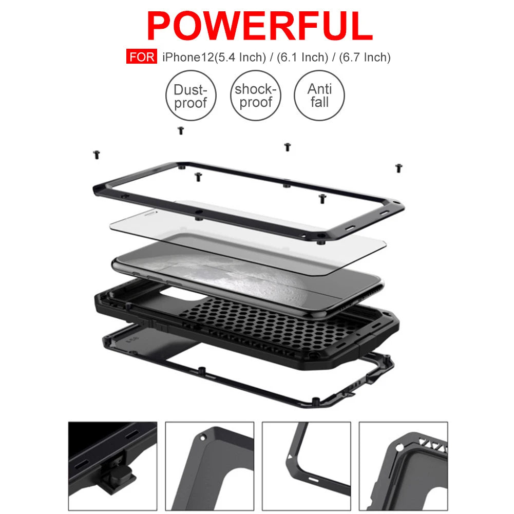 Funda protectora Armor resistente para iPhone 16 7 8 Plus XR Xs 11 12 13 15 16 Pro Max 14 Plus SE 360 cubierta de tanque de Metal a prueba de golpes