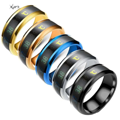 Anillo multifuncional inteligente de acero inoxidable para parejas, cambio de estado de ánimo, Color de anillo medidor de temperatura corporal resistente al agua