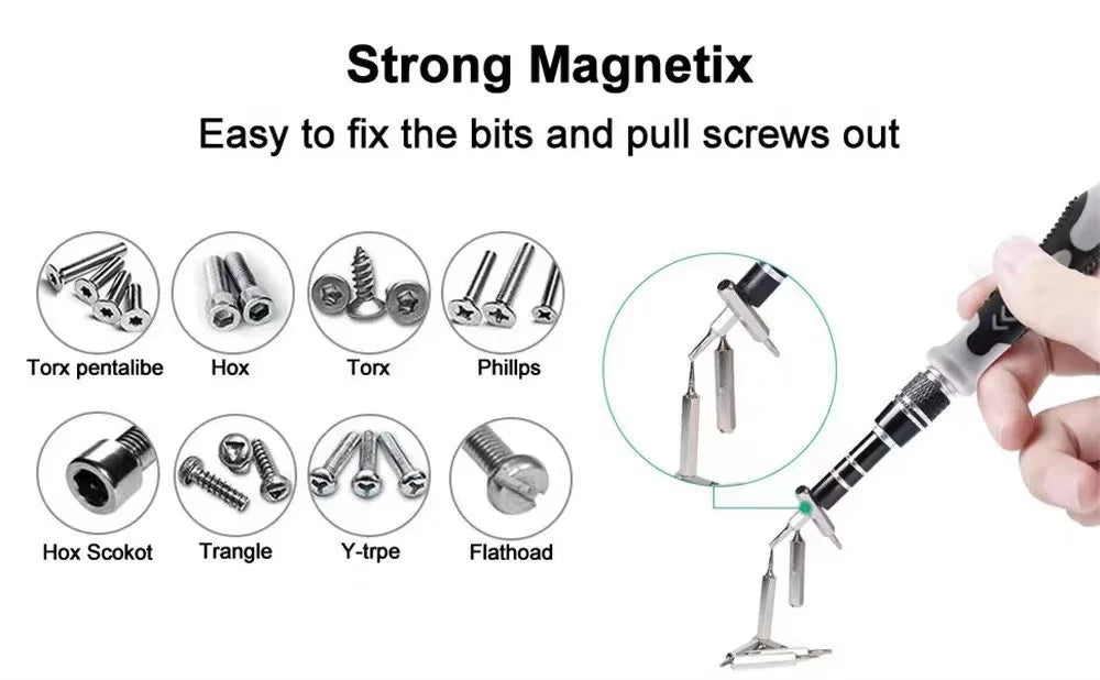 Juego de Destornilladores Magnéticos de Precisión Profesional 115 en 1, Juego de Herramientas de Reparación con Puntas Torx Hexagonales para iPhone, Xiaomi, Mac, PC, Gafas, Relojes