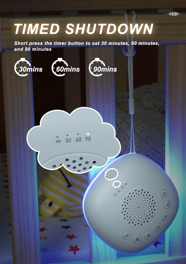 Máquina portátil de ruido blanco, ayuda para dormir con luz LED para respirar y 20 tipos de música ligera, dispositivo de meditación para relajación