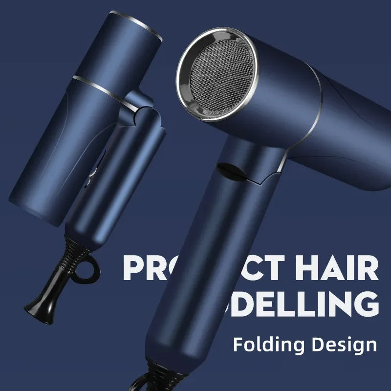 Nuevo Secador de Pelo Plegable con Luz Azul, Iones Negativos, Cuidado del Cabello, 1200W de Alta Potencia, Secado Rápido, para Hogar, Dormitorio Estudiantil y Viajes