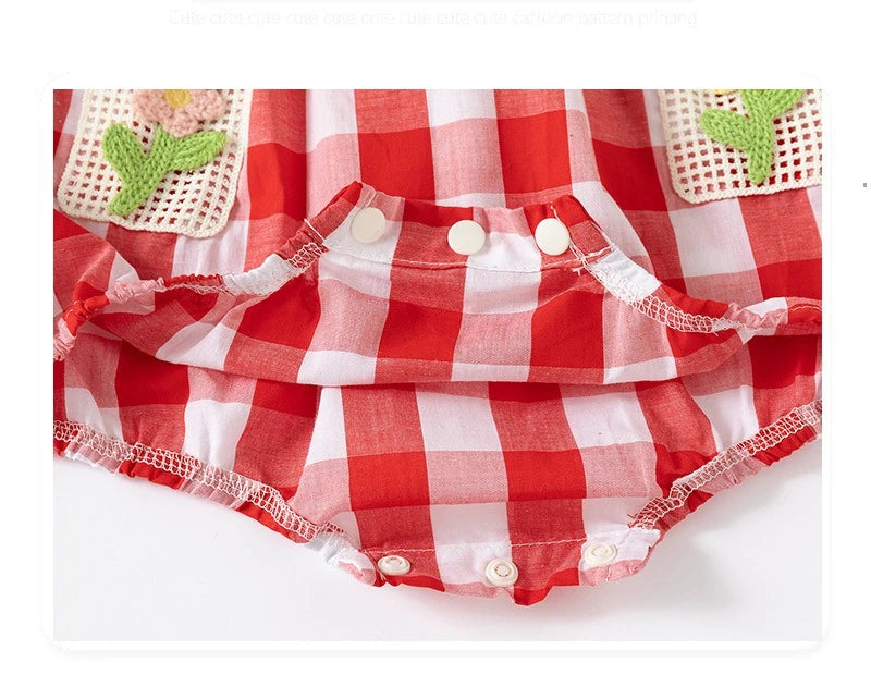 ZOETOPKID-Body para bebé de 0 a 24 meses, ropa sin mangas a cuadros con bordado Floral, de una pieza, para verano