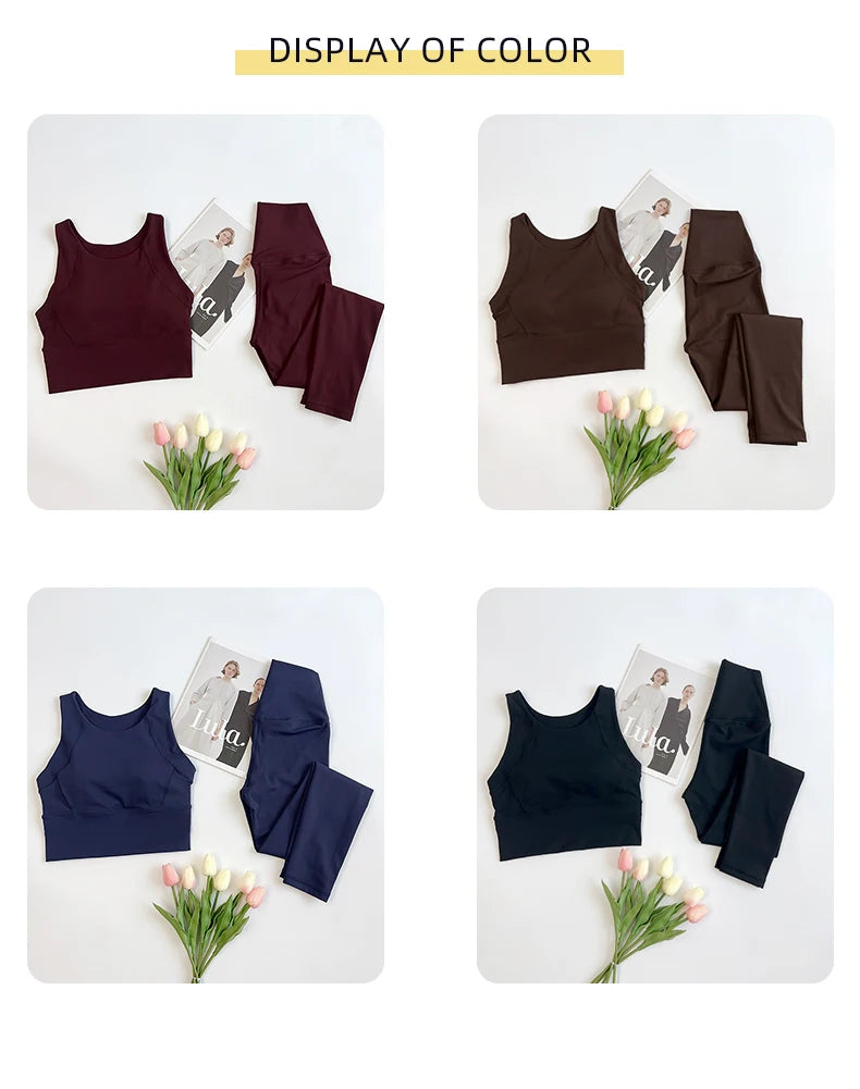 Ropa de Yoga de 2 piezas para mujer, conjunto de Yoga para gimnasio con tirantes cruzados en la espalda, Sujetador deportivo de realce, mallas de Yoga de cintura alta, ropa deportiva de entrenamiento