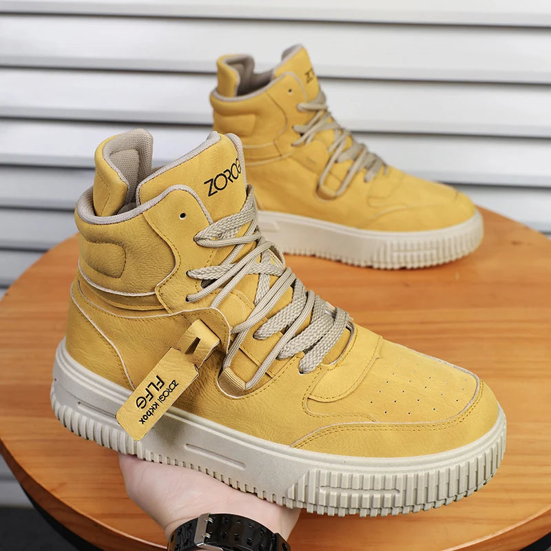 Botines de Cuero de moda, zapatillas de Skate para hombre, cómodas, antideslizantes, suela resistente al desgaste, botas de invierno, zapatos informales de calle Preppy