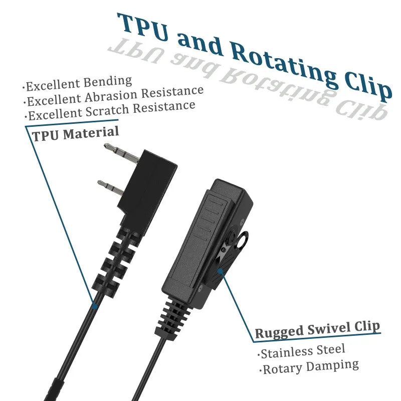Auricular de seguridad con tubo de aire acústico oculto tipo K de 2 pines, auricular con micrófono para Walkie Talkies, auricular para Radios Kenwood Baofeng