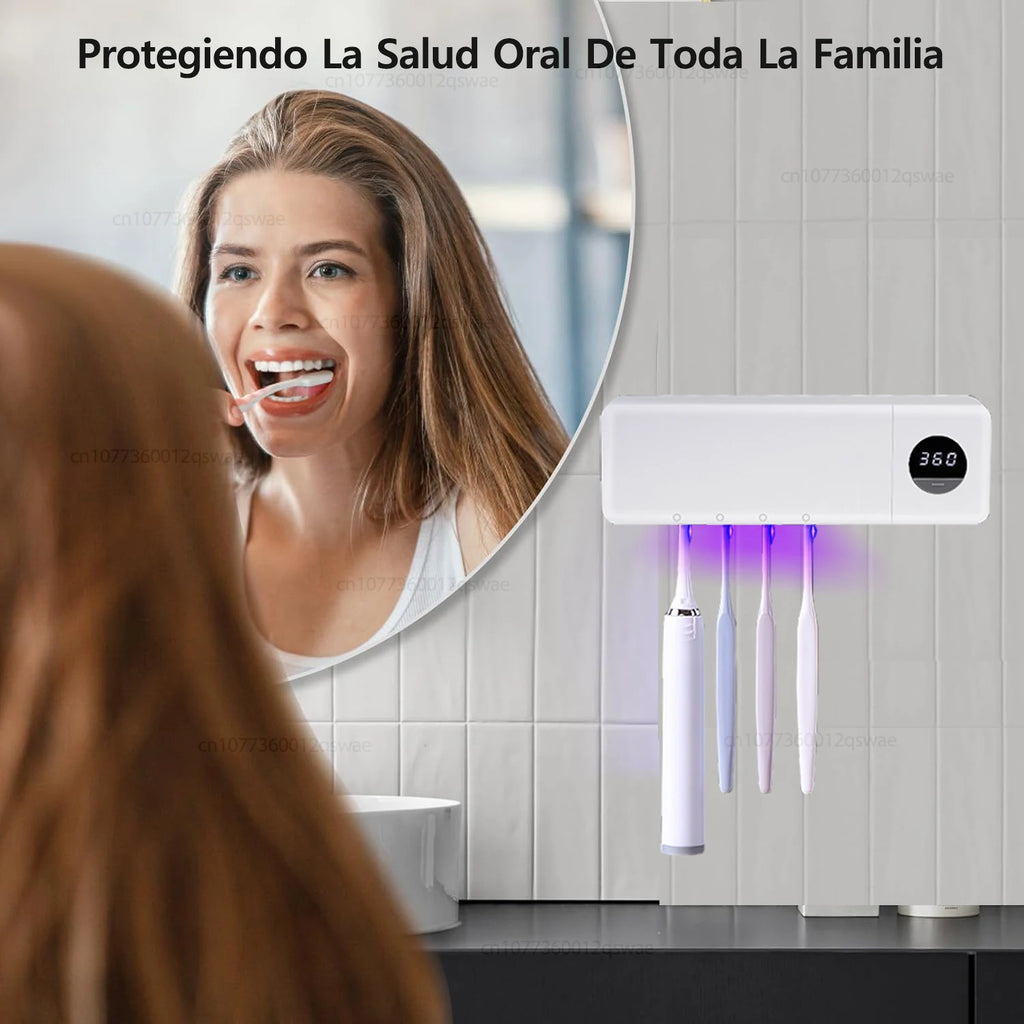 Esterilizador de cepillo de dientes eléctrico esterilización de cepillo de dientes UV con 4 ranuras recargable montado en la pared para soporte de cepillo de dientes de baño