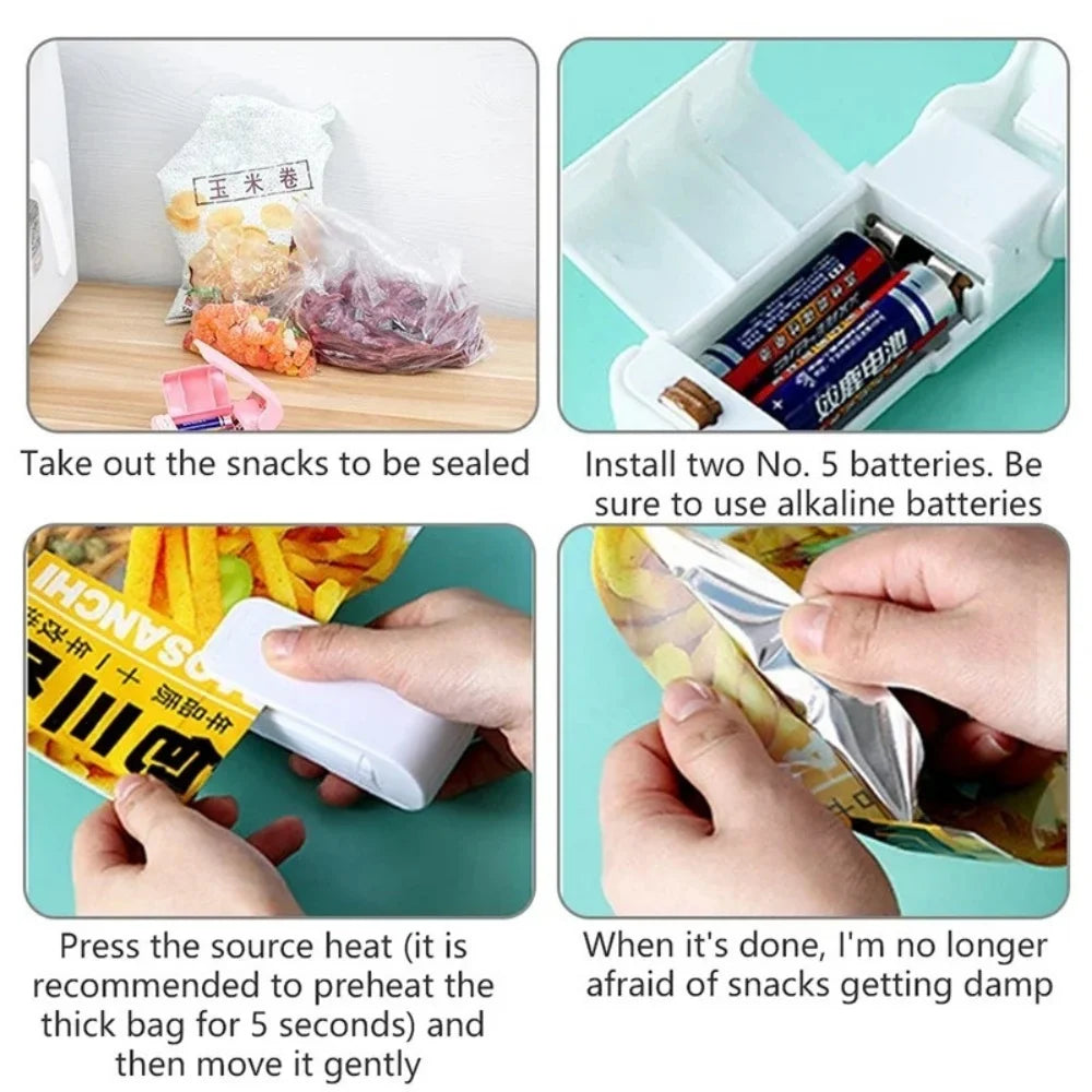 Máquina Selladora Portátil, Mini Selladora de Bolsas Térmica para el Hogar, Cierre de Bolsas de Plástico para Alimentos, Sellado Repetido, Accesorios de Cocina