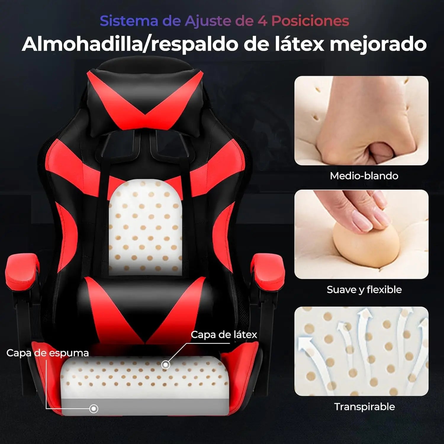 Silla de Oficina Ergonómica para Juegos y Deportes Electrónicos con Masajeador Lumbar, Reposapiés, Luces LED RGB, Silla Giratoria para Computadora con Control Remoto