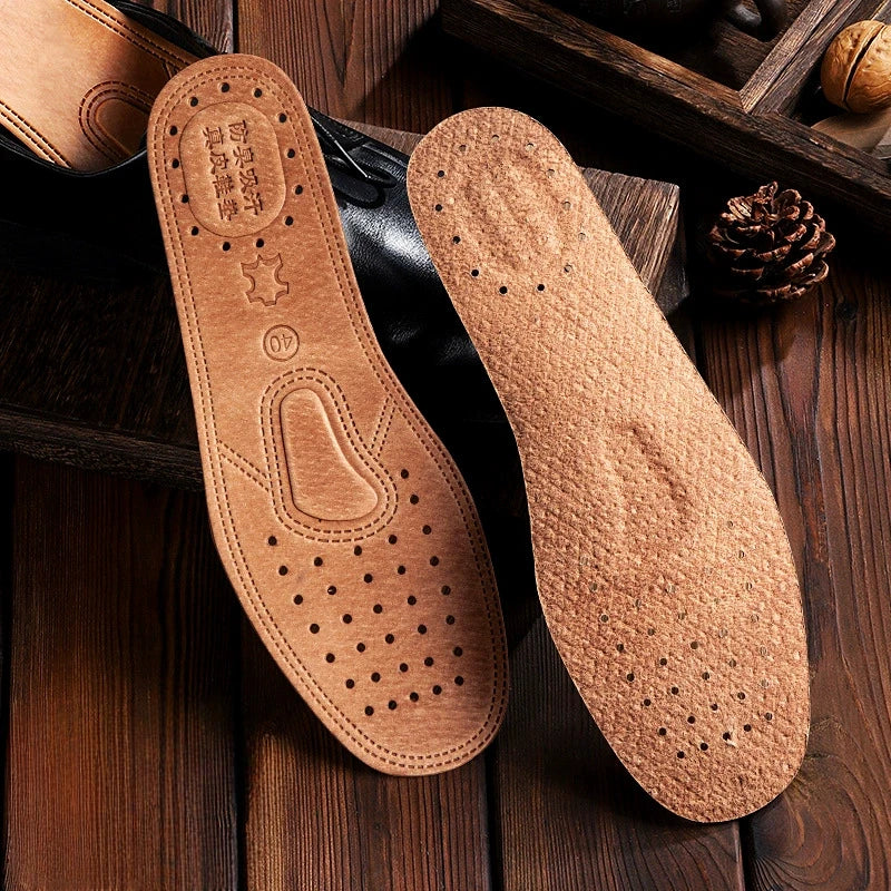 1 par de plantillas de piel de vaca para zapatos de hombre, desodorante cómodo, plantilla de cuero informal, pies, suela de zapato plana de cuero genuino de calidad