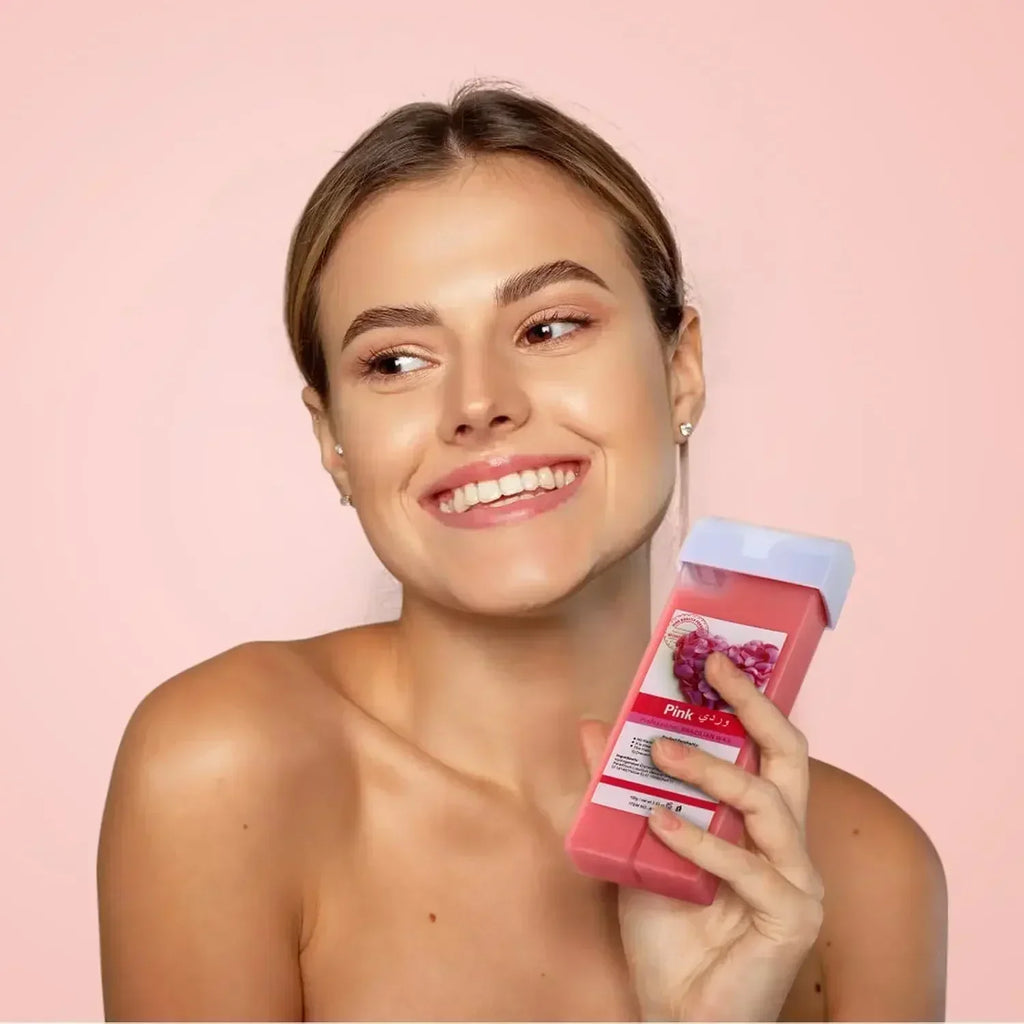 Cera depilatoria en roll-on 2026 con rosa y aloe, cartucho de cera indolora para depilación, calentador de cera para depilación de bikini y cuerpo