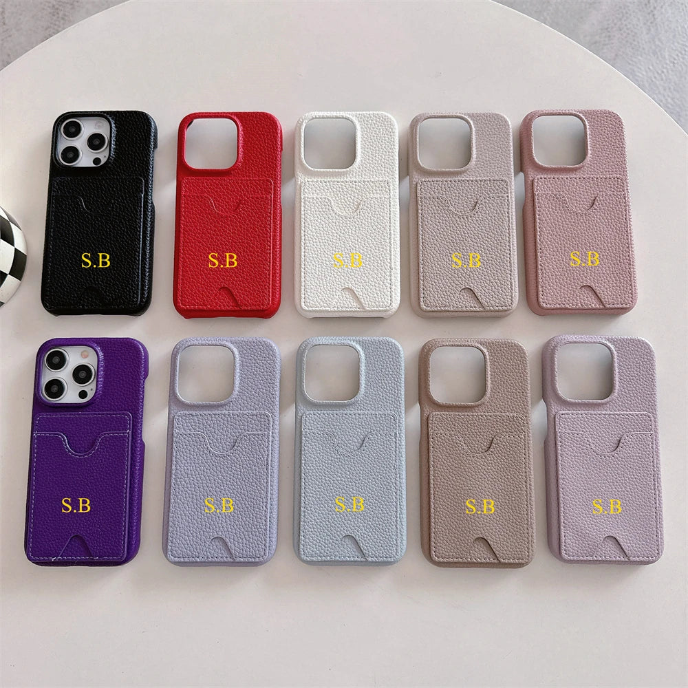 Funda Retro personalizada con nombre de cuero para tarjetas, funda tipo billetera antigolpes para iPhone 15 14 13 12 11 Pro Max 14 15 Plus