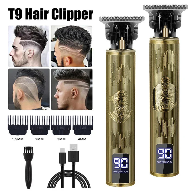 Máquina para cortar cabello T9, cortadora de pelo Vintage, afeitadora de carga rápida USB, cortadora de pelo inalámbrica para peluquero, Barbe para hombres