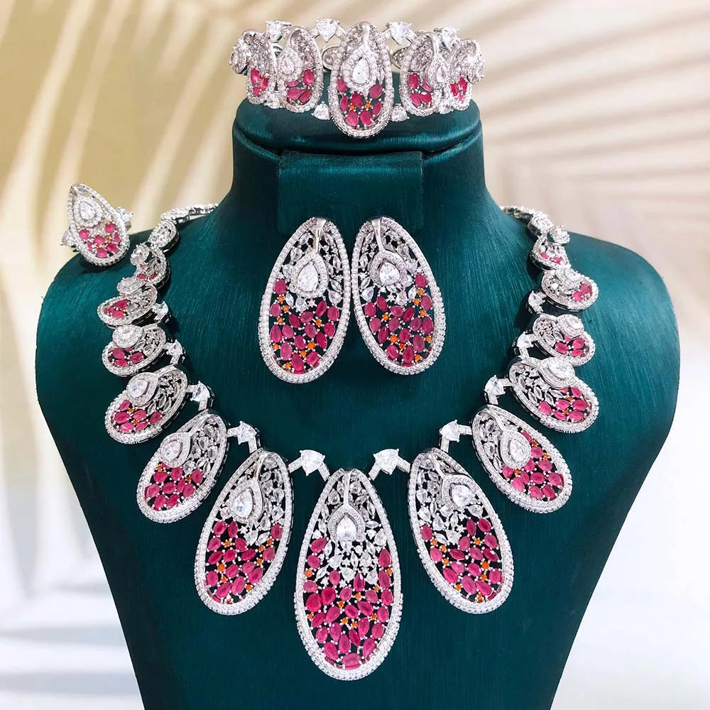 GODKI Nuevo Conjunto de Joyería de Alta Gama con Circonita Azul India para Mujer, Set de Collar y Pendientes para Boda, Collar Nupcial de Circonita Cúbica Estilo Dubái 2026